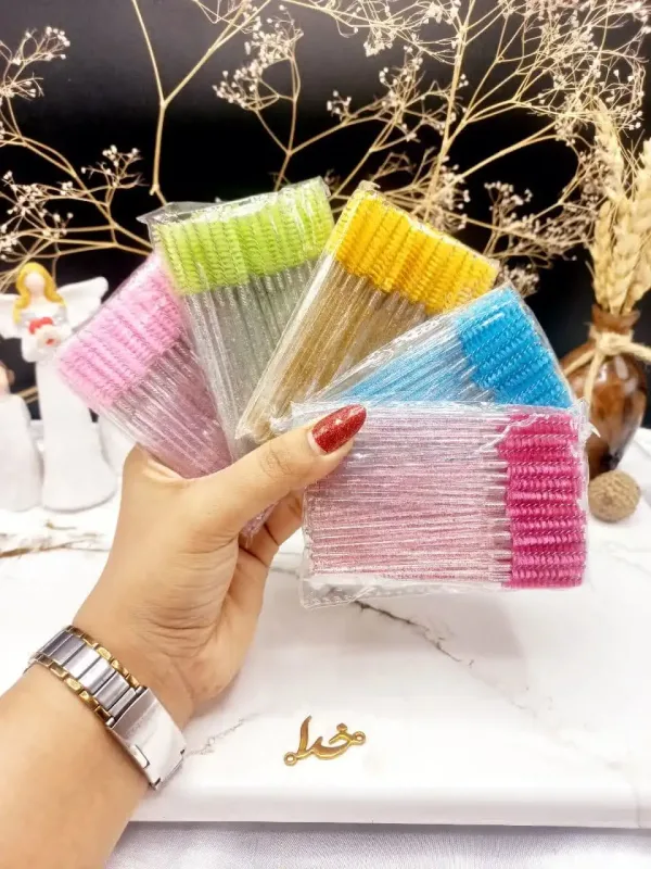 برس ابرو و مژه رنگی شیشه ای بسته 50 عددی